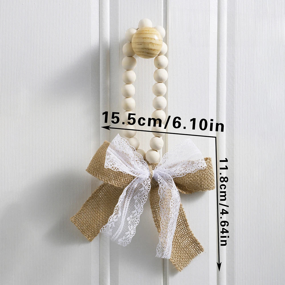 Bow Creative Linen Wood Bead String Pendant Valentine's Day Home Homestay Wall Decoration Oasis Select Ms9771