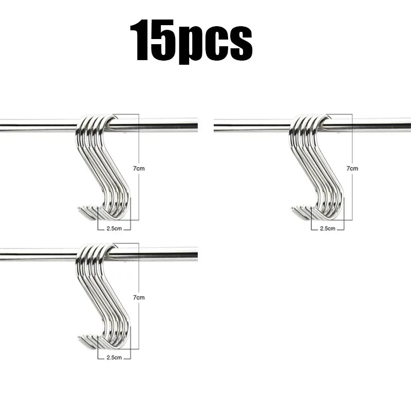 5/10/20/25pcs Stainless Steel S-Shape Hooks Multifunction Hanging Hook For Clothes Bags Towels Home Kitchen Storage Rack Holders Oasis Select 15pcs-M