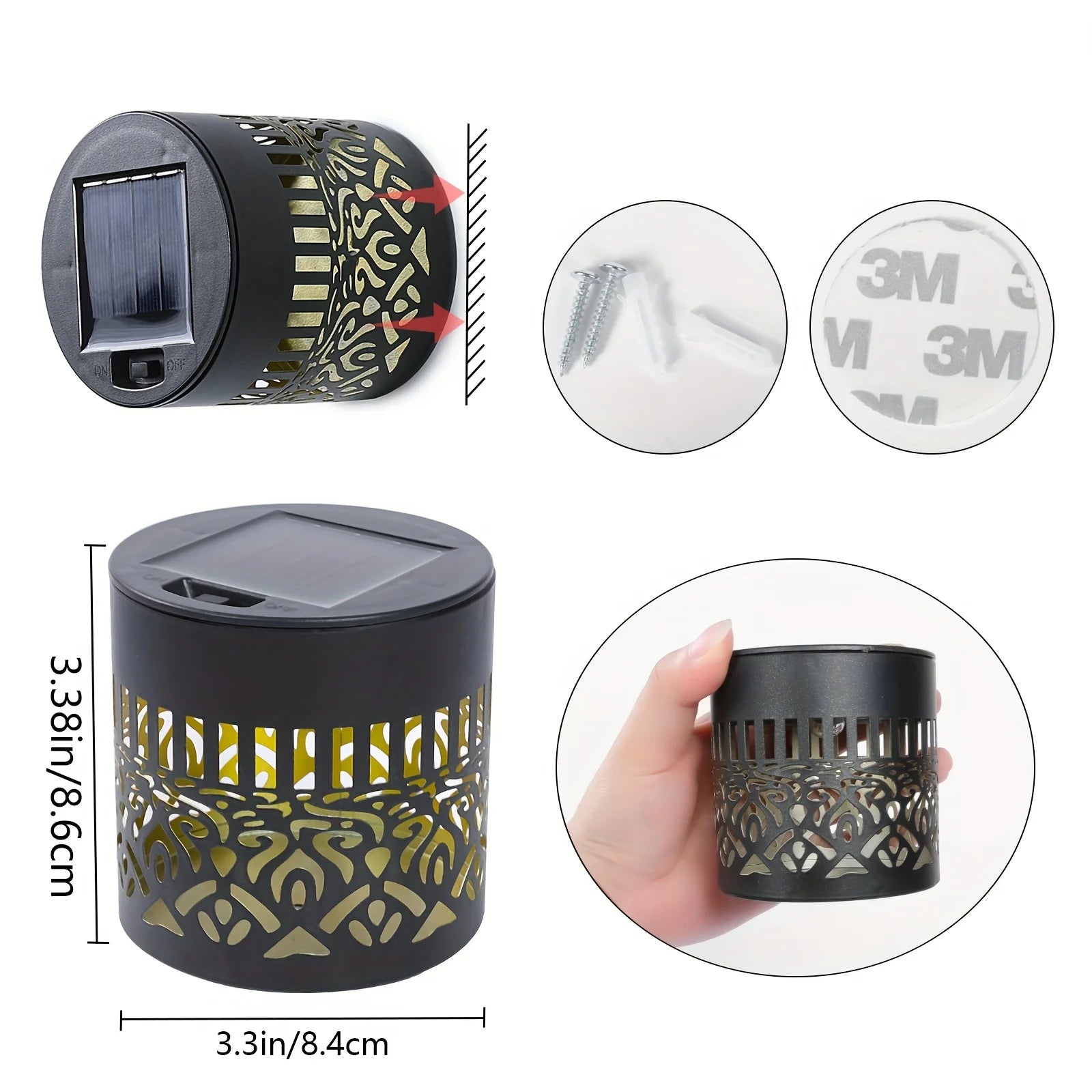 Solar Outdoor Wall Light Projector Waterproof Garden Lamp Patio Fence Decorative Hollow Lantern Lawn Yard Pathway Decor Lighting Oasis Select