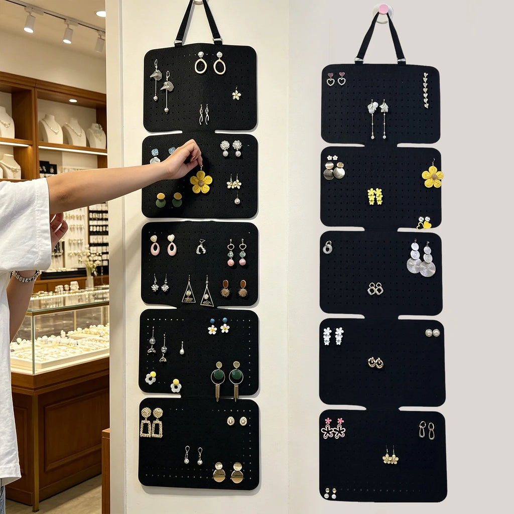 1pc black 5-piece hanging earring storage bag, foldable earring jewelry display stand suitable for badges, medals, organizers Oasis Select