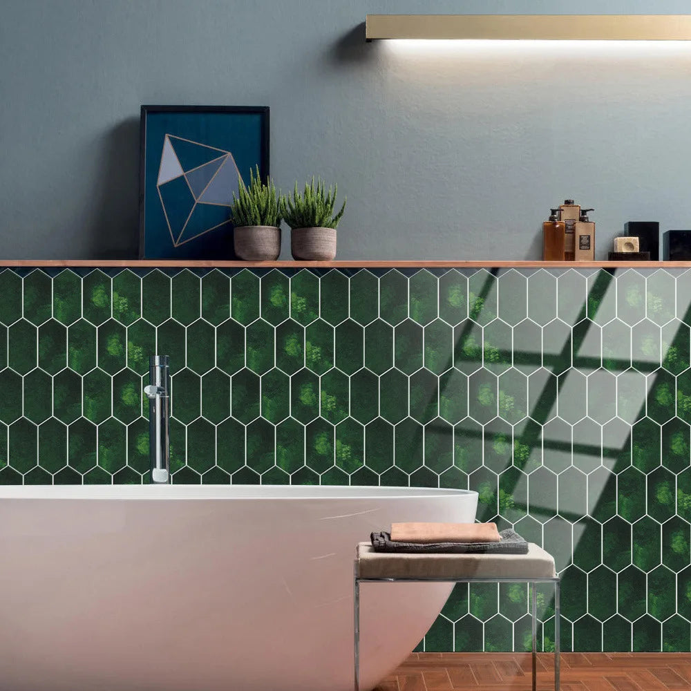 Retro dark green diamond arrow shaped crystal ceramic tile paste self-adhesive floor paste home kitchen renovation wall paste Oasis Select