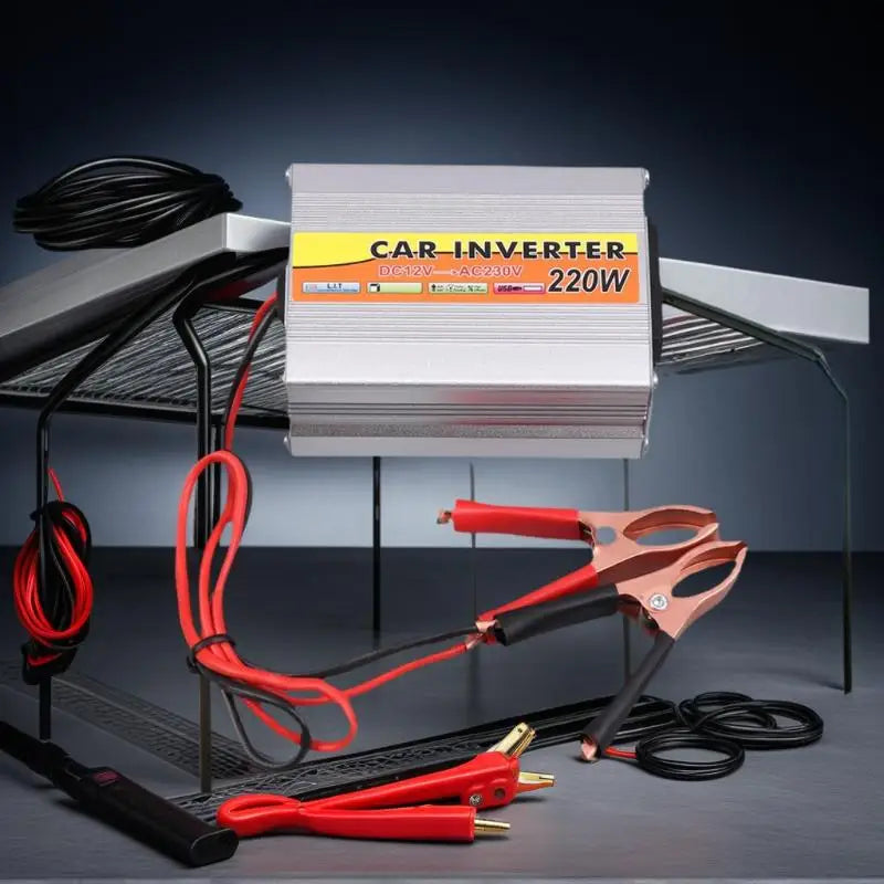 220W Power Inverter Car Mounted Solar Inverter USB Voltage Transformer Portable DC 12V To AC 220V Conversion USB Battery Clip Oasis Select