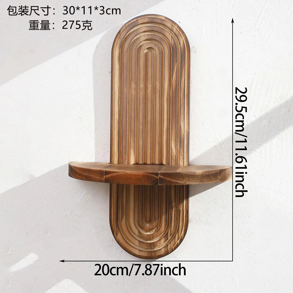 Bohemian Solid Wood Wall Shelf – Oval Flowerpot & Decor Holder