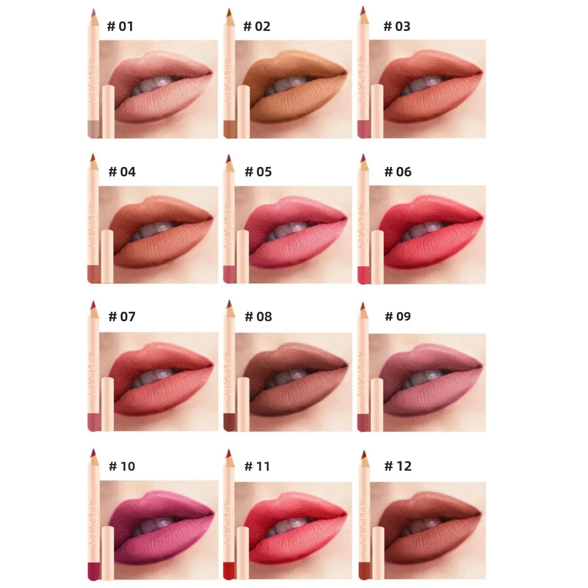 Handaiyan 12-Piece Waterproof Matte Lip Liner Set | Long-Lasting