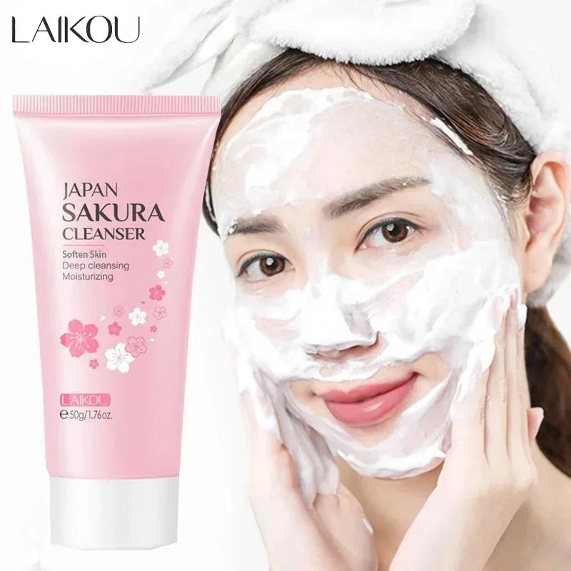 LAIKOU Sakura Facial Cleanser Foam Face Wash Remove Blackhead Moisturizing Shrink Pores Deep Cleaning Oil Control Skin Care 50g Oasis Select