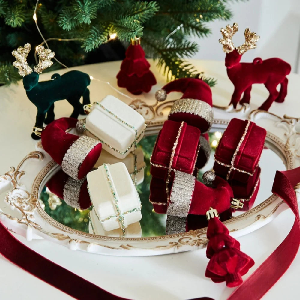 Wine Red Velvet Flocked Christmas Ball Ornaments | Elk Wreath