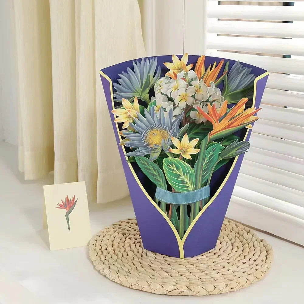 1/3/5/10PCS Paper Flower Bouquet Card 3D Pops-up Bouquet Forever Paper Hand Bouquet Valentine's Day Gift Mother's Day Cards Oasis Select Tropical Flowers 3PCS