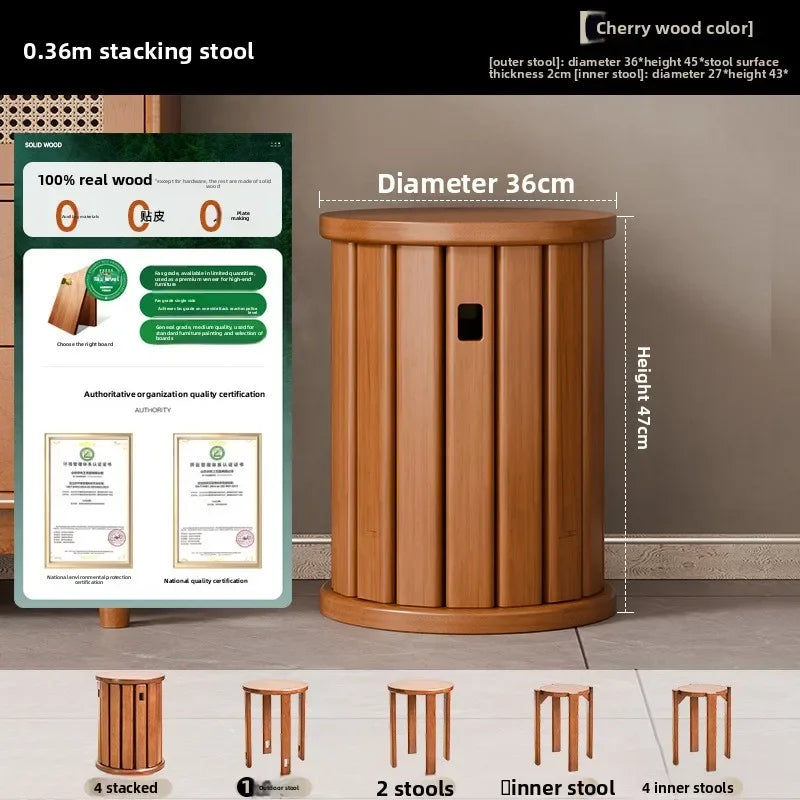 Household stools can be stacked solid wood round stools stacked low stools with pulleys wooden stools sturdy and durable Oasis Select Sakuragi-4