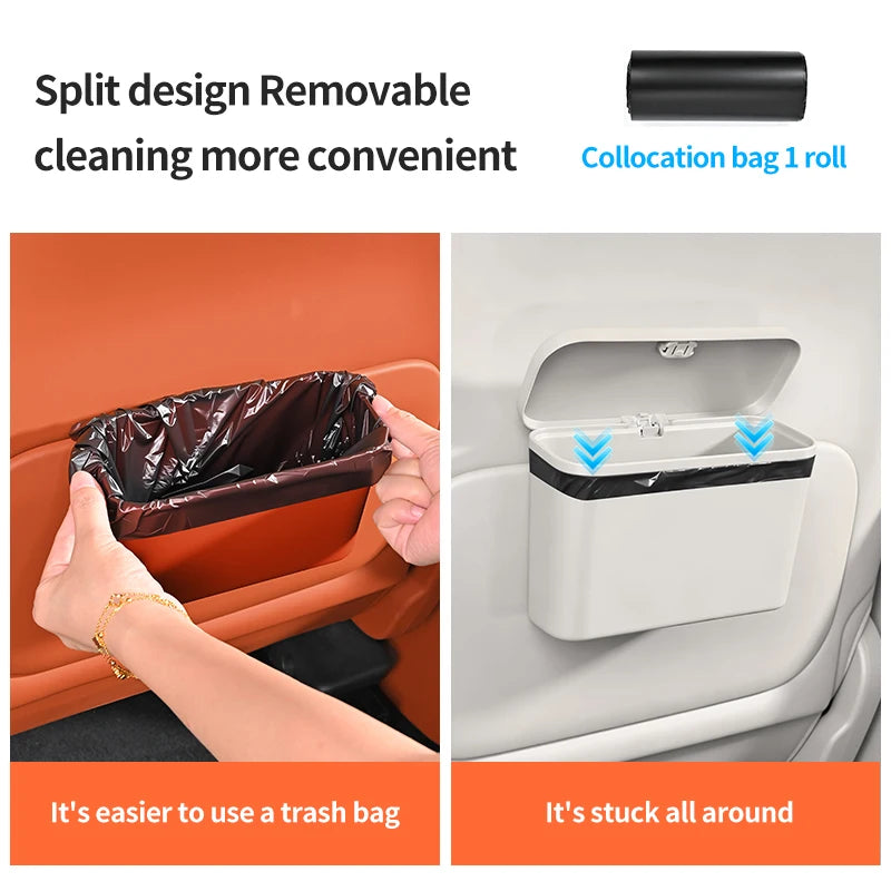 Hanging Car Trash Can with Lid – Waterproof Wet & Dry Organizer