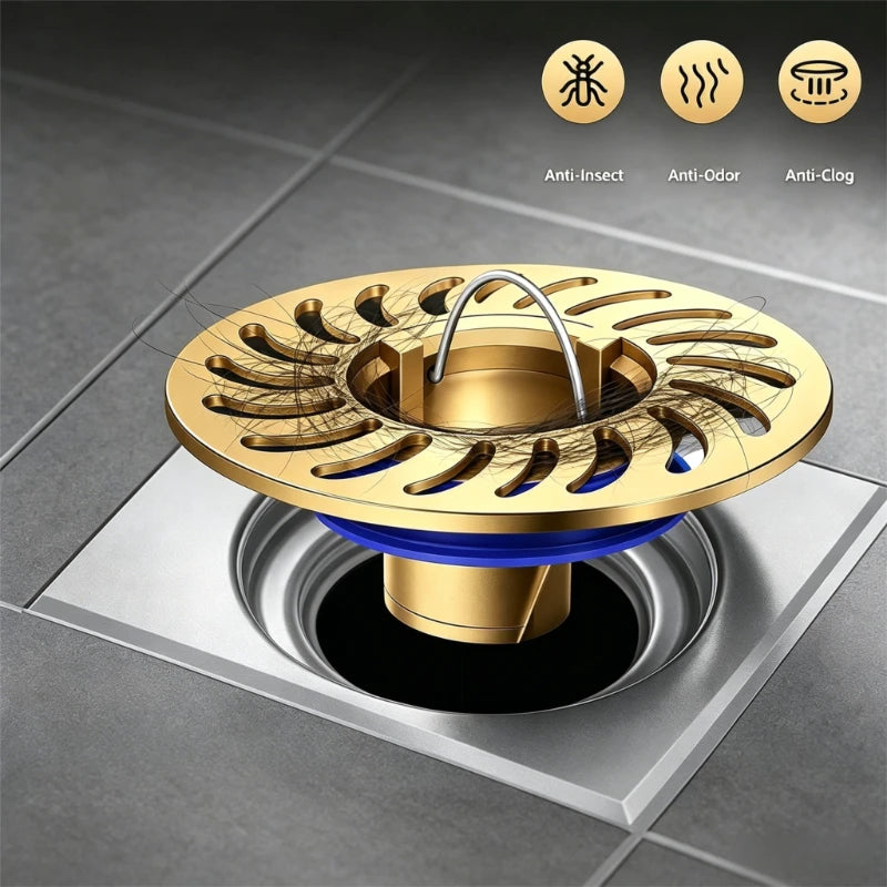 Floor Drain All-copper Shower Floor Drain Stopper Insectproof Anti-odor Deodorization Toilet Kitchen Bathroom Toilet Sewer Drain Oasis Select
