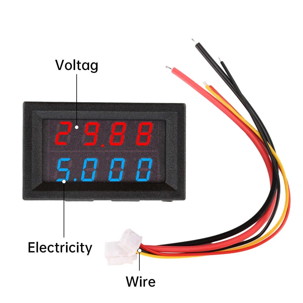 DC0-100V 10A Mini Digital Voltmeter Ammeter 4 Bit 5 Wires Voltage Current Meter Tester Blue Red Dual LED Display White Black Oasis Select