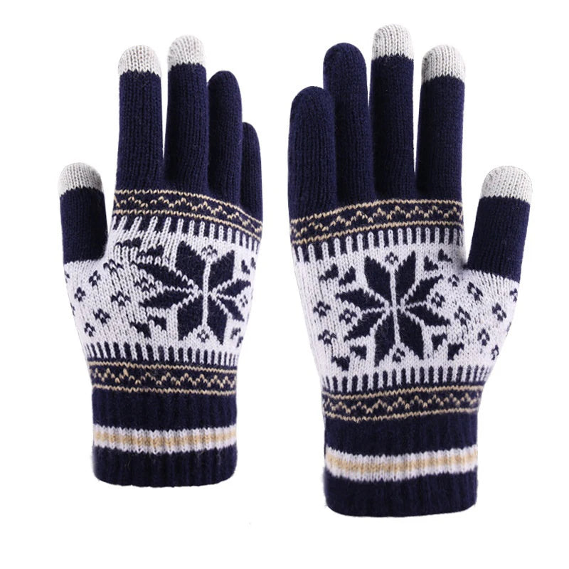 Winter Knitted Touchscreen Gloves – Snowflake Embroidery