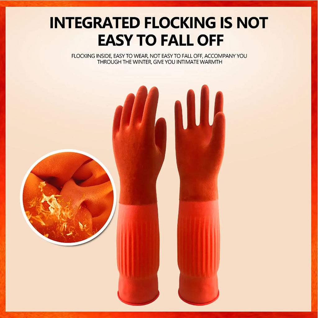 1pair Flexible Comfortable Rubber Clean Gloves Red Dish Washing Long Home Bathroom Cleaning Kitchen Accessories Oasis Select