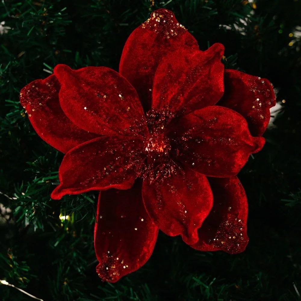 26cm Glitter Poinsettia Artificial Christmas Flower | DIY Decor