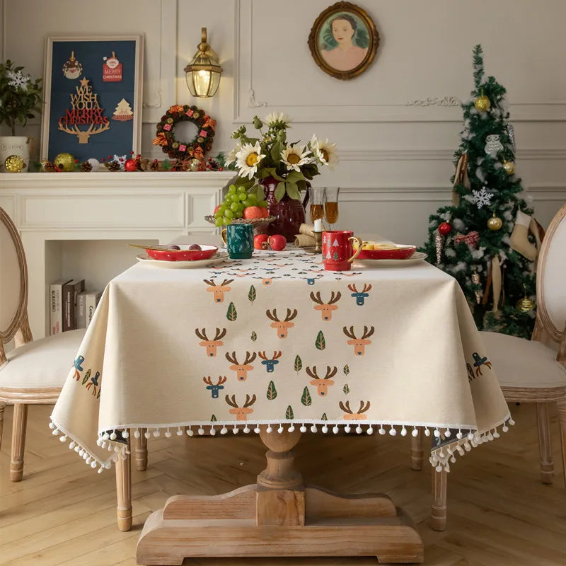 Christmas Decoration Colorful Spun Jacquard White Ball Tablecloth Rectangular Tablecloth Festive Atmosphere Oasis Select 140x140cm B
