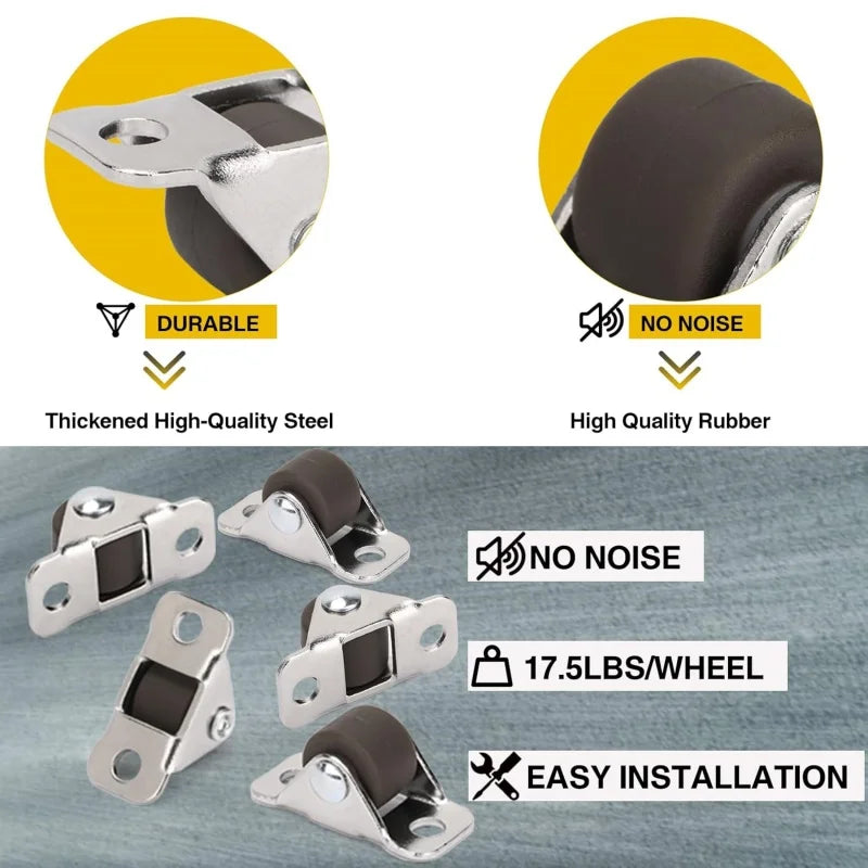 8Pack Mini Fixed Caster Wheels 1 inch Silent Small Wheels TPR Rubber Low Profile Caster for Furniture Rolling Cabinet Trundle Oasis Select