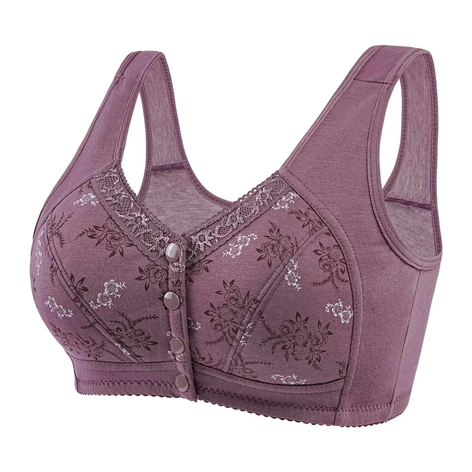 Wireless Bralette Comfortable Underwear Middle-aged Elderly Women Lace Chest Wrap Ultra-thin Mom Front Open Buckle Cotton Oasis Select Purple 44