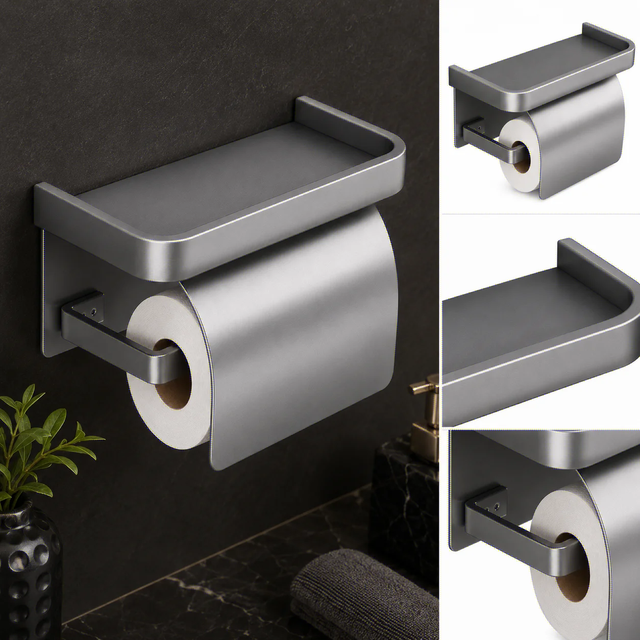 Self Adhesive Toilet Paper Roll Holder with Storage Rack Perforated Installation Tissue Holder Toilet Paper Holder Oasis Select