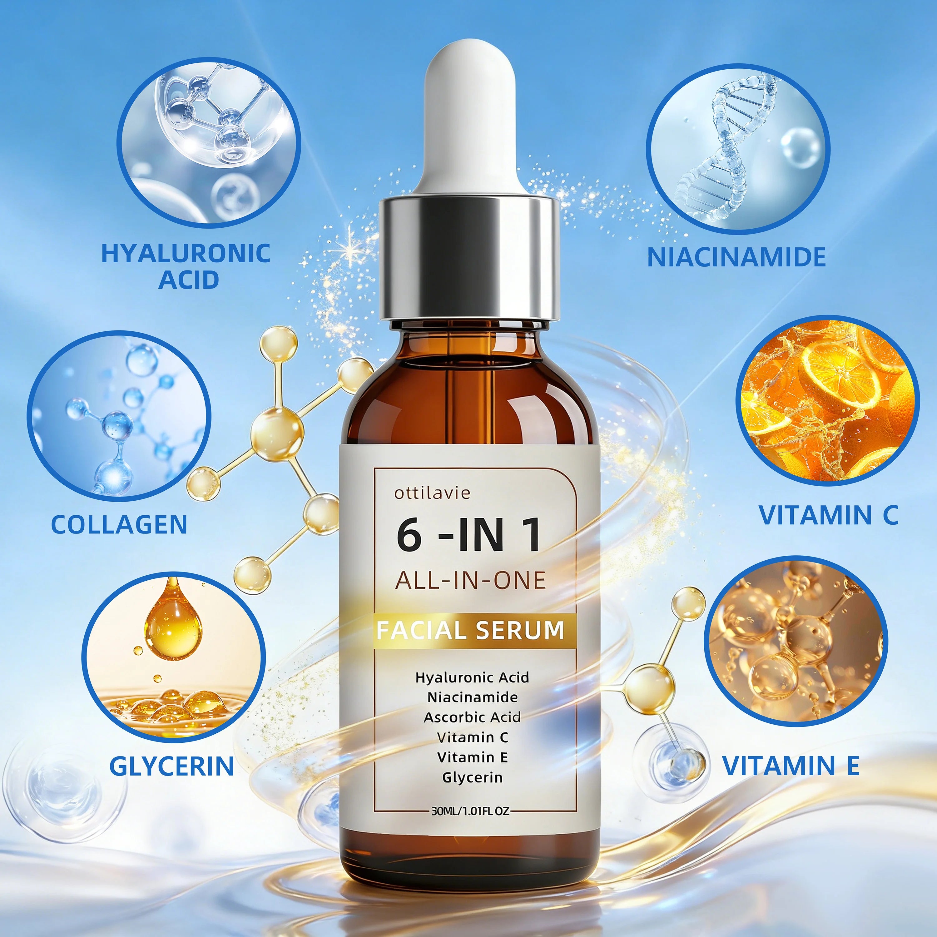 Ottilavie 6-in-1 Facial Serum 2pc – Hydrate, Firm & Even Tone Facial Serum Set Oasis Select