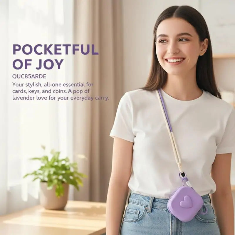 Heart Silicone Coin Purse Organizer Pouch with Woven Lanyard