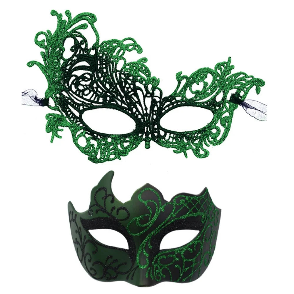 2PCS/set Couple Masks Lace Women Mask Men Painted Half Face Mask Eye Mask Set Party Masquerade Wedding Decoration Costume Prom Oasis Select Green 2