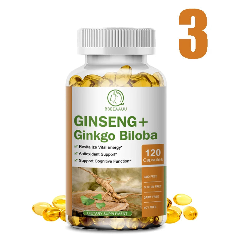 BBEEAAUU Ginseng Ginkgo Capsules Support Healthy Brain, Memory Cognitive Functions,Combat Stress & Fatigue Improve Immune System Oasis Select 3Bottles United States