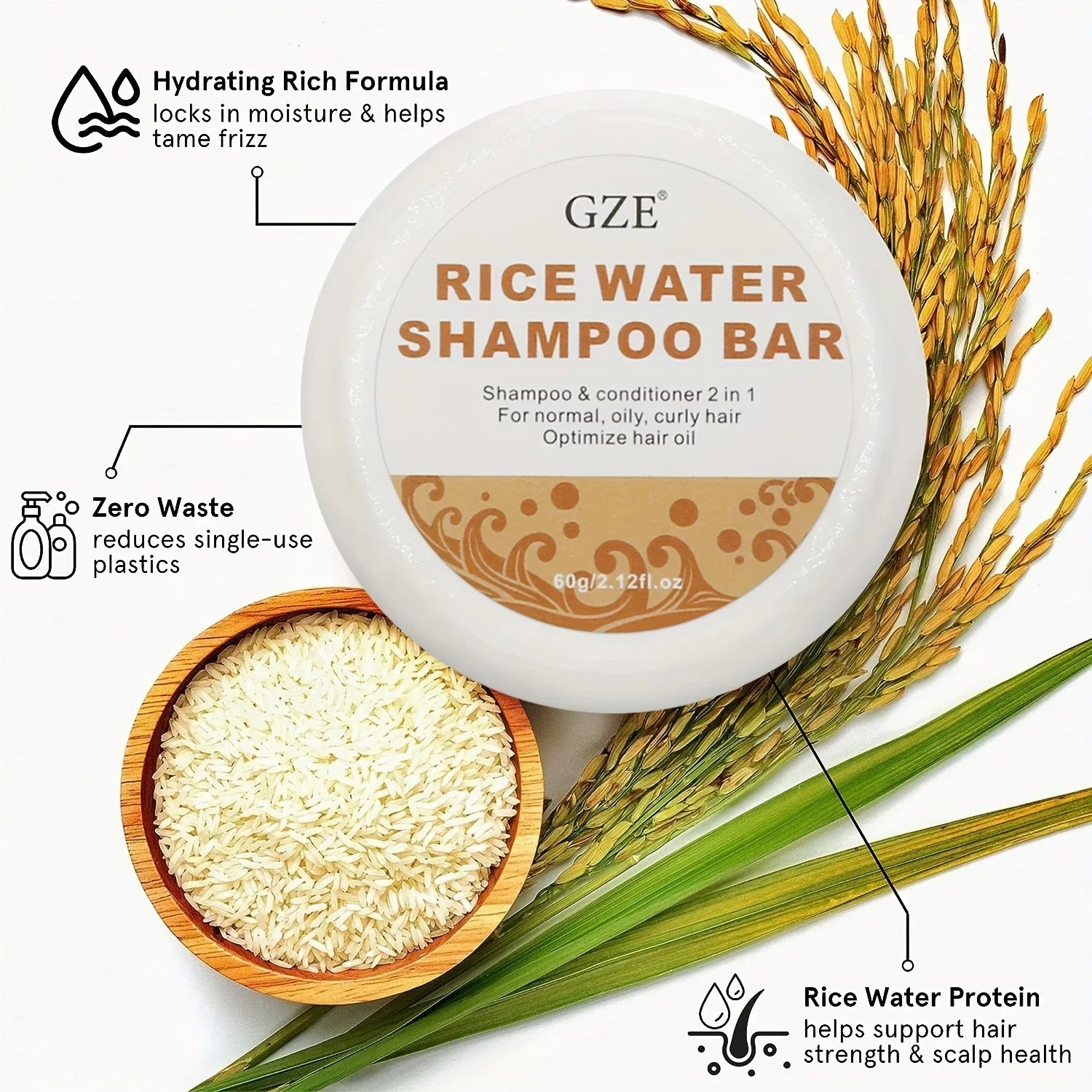 GZE Rice Water Shampoo Bar & Solid Conditioner | All Hair