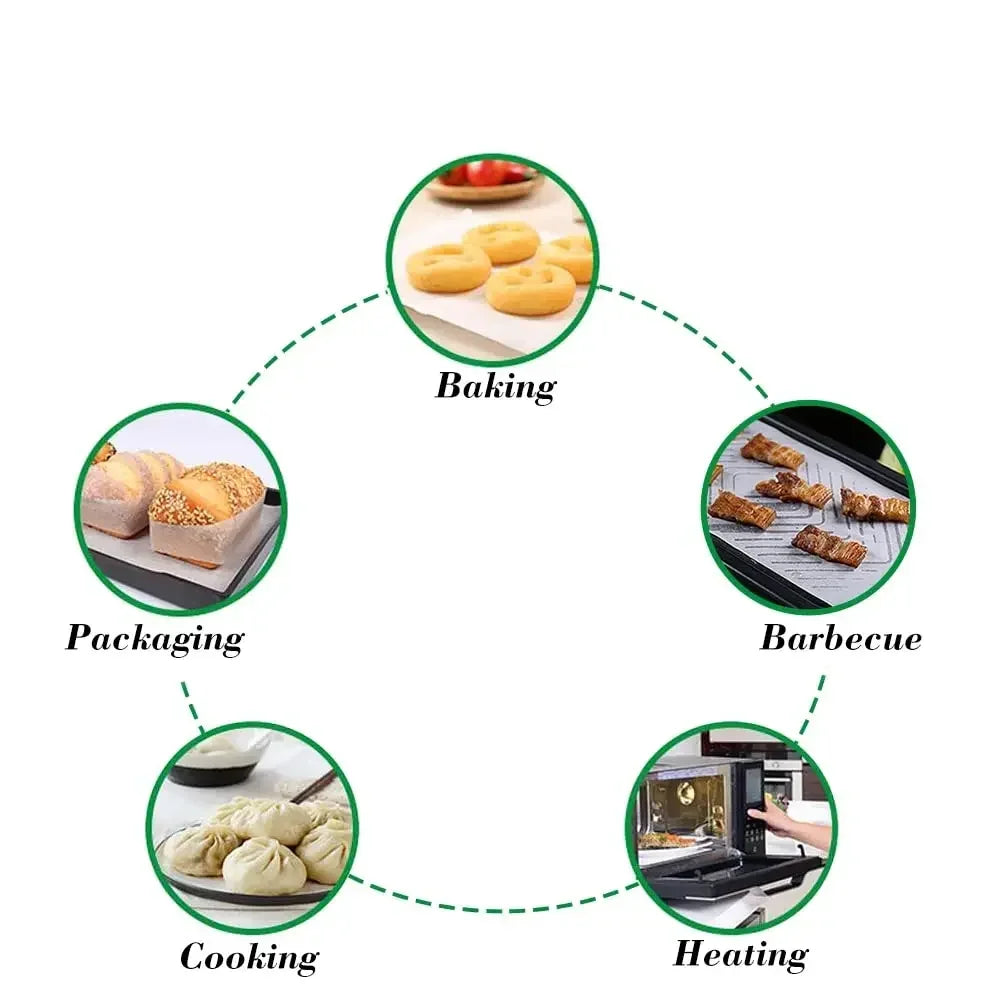 Parchment Paper Baking Sheets, Non-Stick Precut Baking Parchment, for Baking Grilling Air Fryer Steaming Bread Cup Cake Cookie Oasis Select