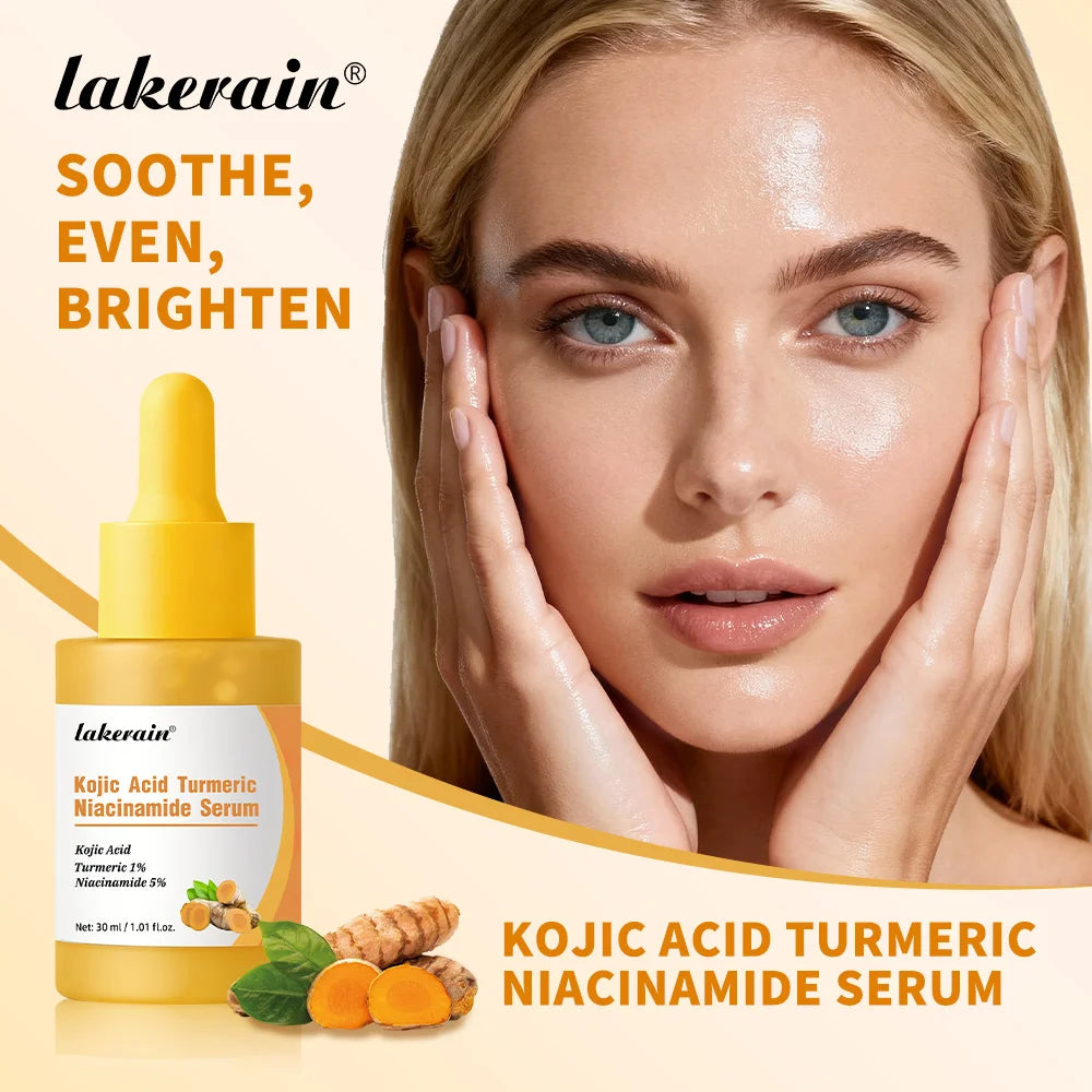 Lakerain Kojic Acid Turmeric Niacinamide Serum Gentle Sooth Brighten Face Skin Serum Nourishing Deeply Hydrating Skin Essence Oasis Select