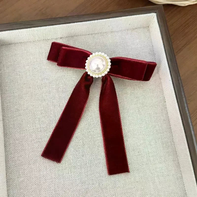 Retro Pearl Velvet Bow Hair Clip – Elegant Women's Hairpin