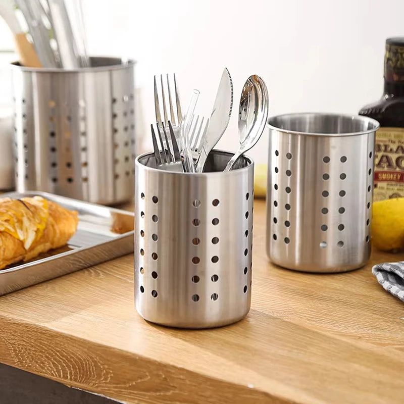 Stainless Steel Cutlery Holder Kitchen Storage Basket - Spoon Fork Chopsticks Organizer Container Drainer for Home Organization Oasis Select
