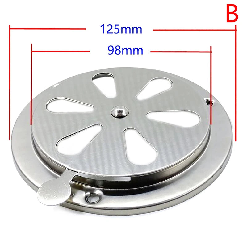 95/125mm Adjustable Air Vent Grille Round Ducting Ventilation Grilles Cover Stainless Steel BBQ Grill Smoker Exhaust Vent Stove Oasis Select 125MM