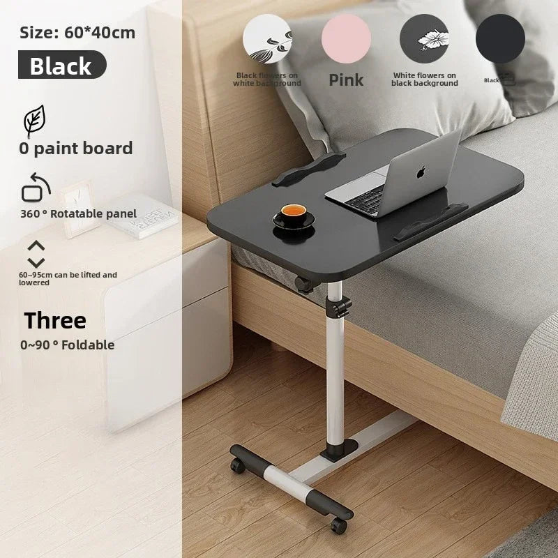 Multi-functional Household Goods Bed Desk Bedroom Mobile Table Foldable Rotating Lifting Bedside Table Oasis Select Black B