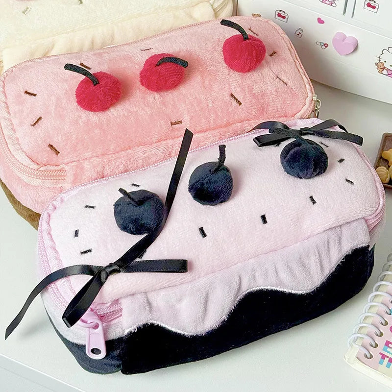 Sweet Plush Cherry Cake Shaped Storage Pouch Large Capacity Stationery Organizer Multifunctional Daily Supply Desktop Ornament Oasis Select