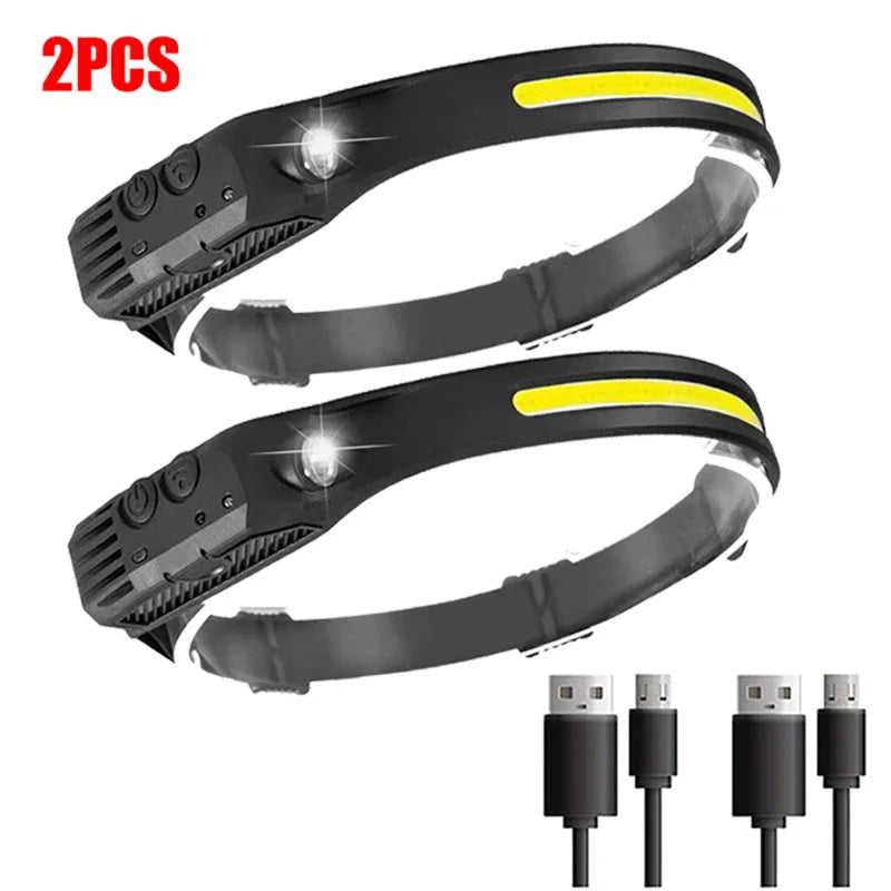 COB LED Rechargeable Headlamp – Motion Sensor & 6 Modes
