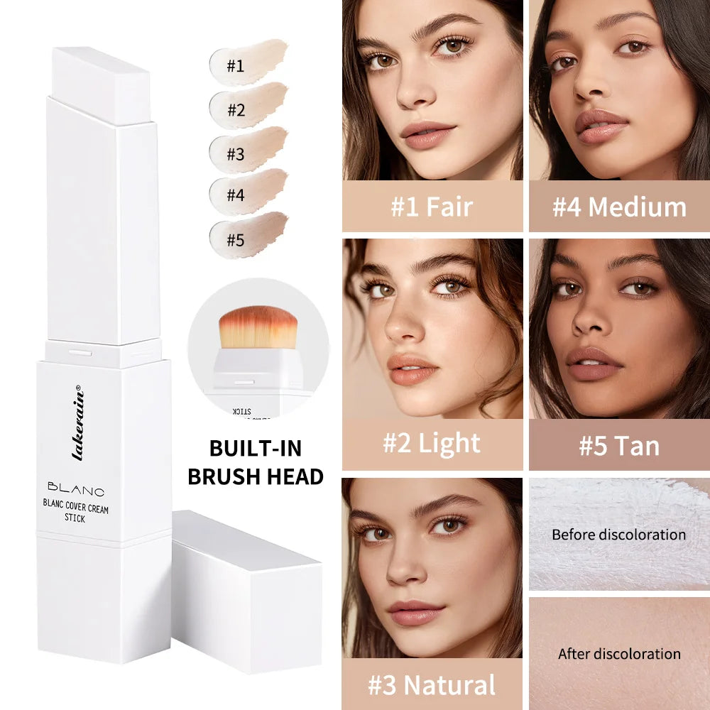 Foundation Stick Color Changing Foundation with Detachable Brush Blanc Cover Cream Stick Changing Hight Coverage Base Makeup Oasis Select