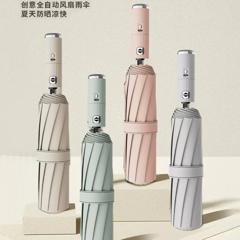 Come with fan umbrella ten bones automatic folding sunblock shade double cooling rain and sunshine fan umbrella Oasis Select