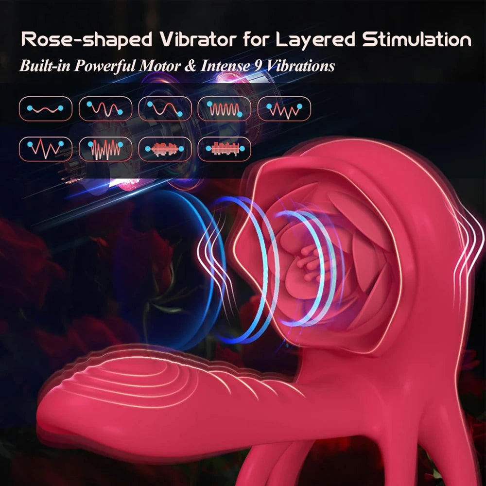 Rose Penis Ring Vibrator Female G-spot Clitoral Stimulation Male Ejaculation Delay Silicone CockRing Adult Sex Toy for Couples Oasis Select