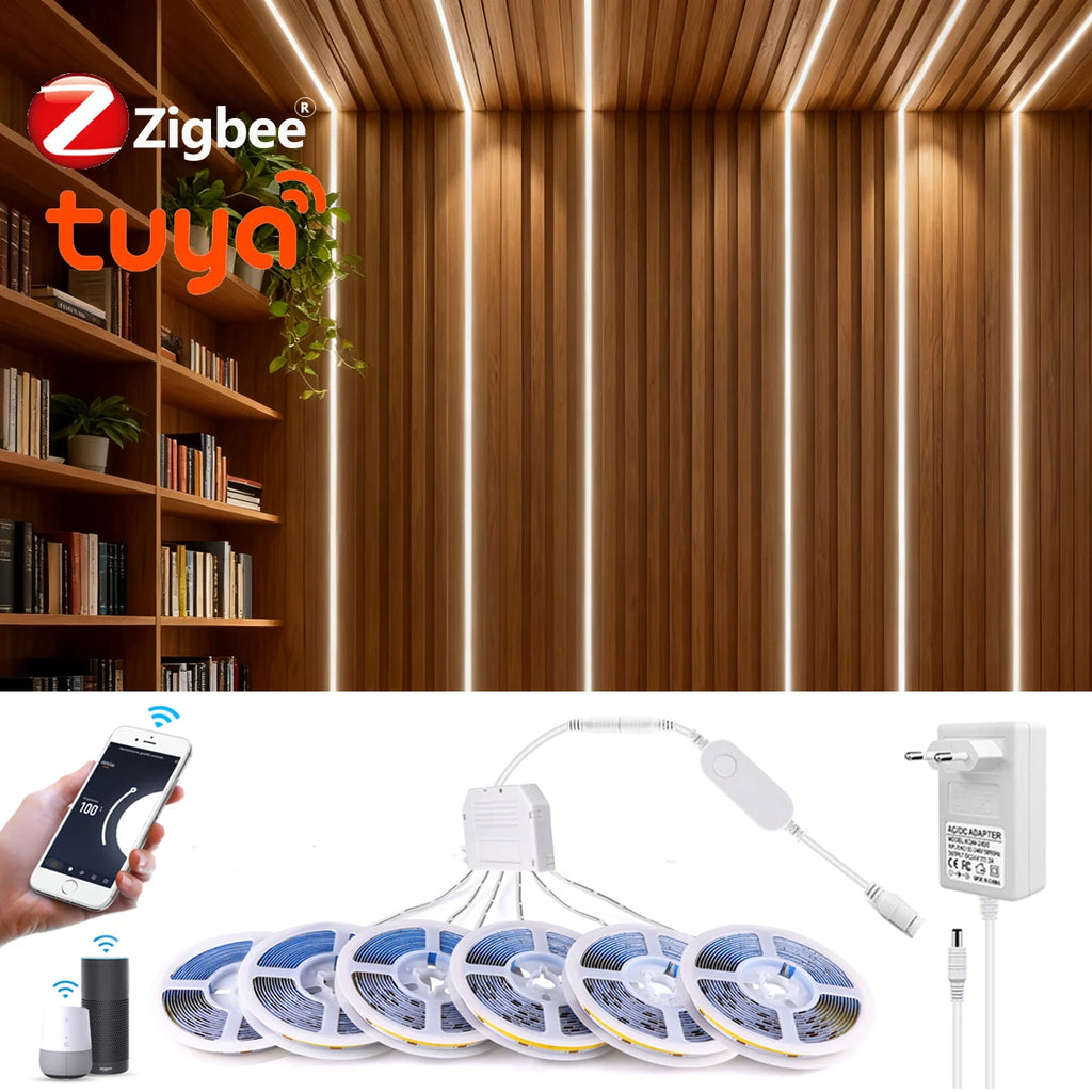 12V LED Soundproof COB Light Strip Smart Zigbee Tuya APP Control Wall Lamp for Wine Show Cabinet Night Ambinet Lighting Oasis Select