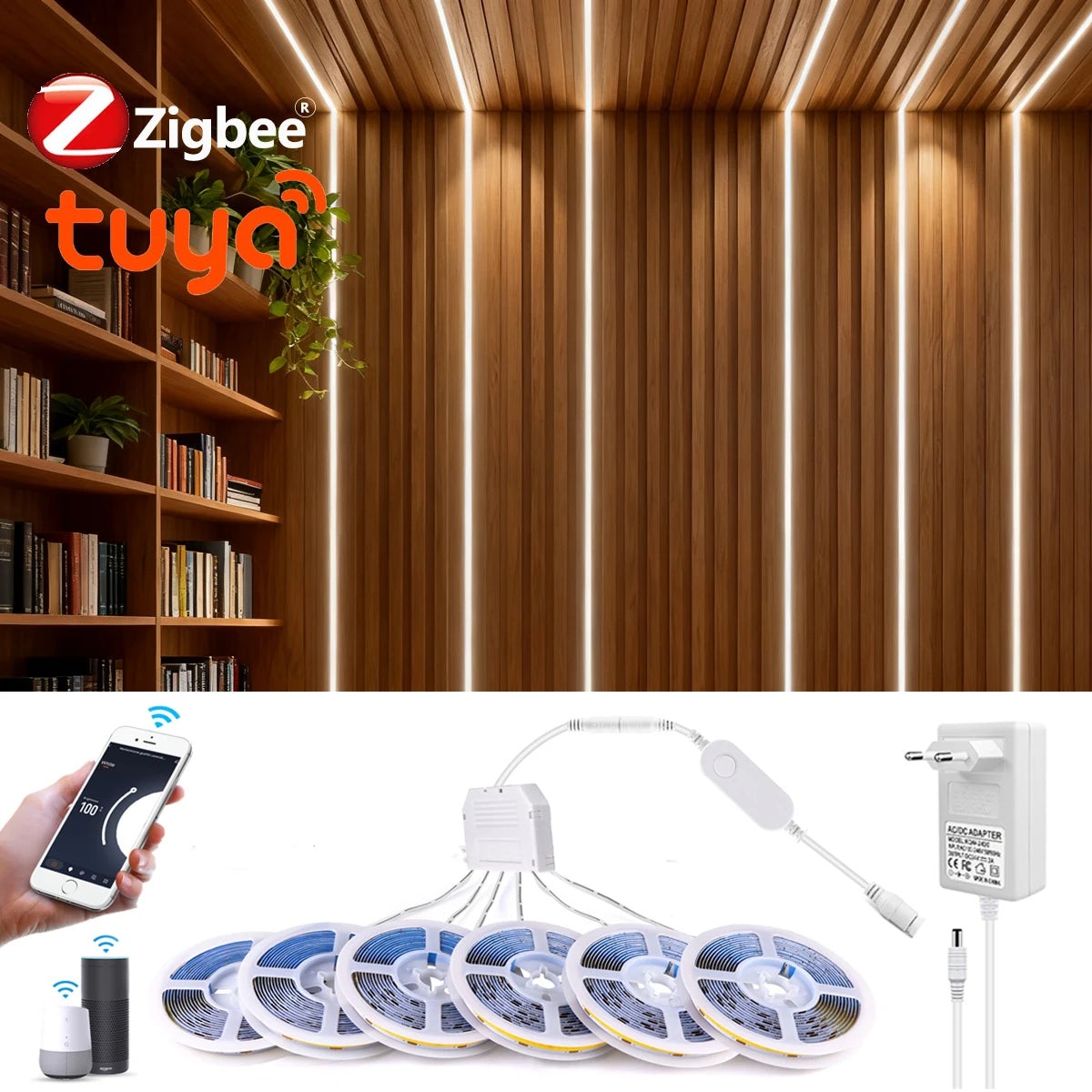 12V LED Soundproof COB Light Strip Smart Zigbee Tuya APP Control Wall Lamp for Wine Show Cabinet Night Ambinet Lighting Oasis Select