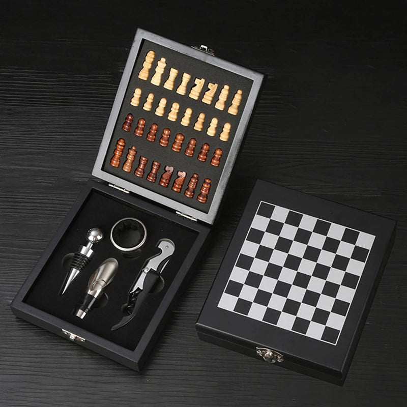 4-Piece Set Wine Opener with Chessboard Design Ideal Wine Accessories for Entertainment Wine Lovers Hosts Perfect Gift Idea Oasis Select B