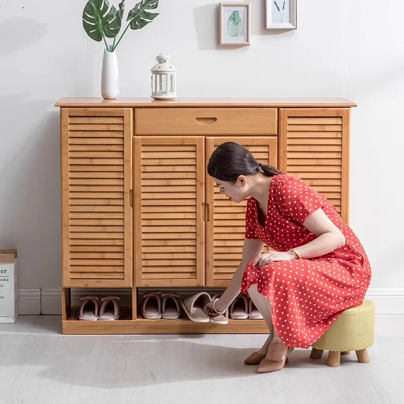 Shoe cabinet Household door porch cabinet Solid wood indoor shoe rack against the wall Large capacity dust-proof storage rack Oasis Select