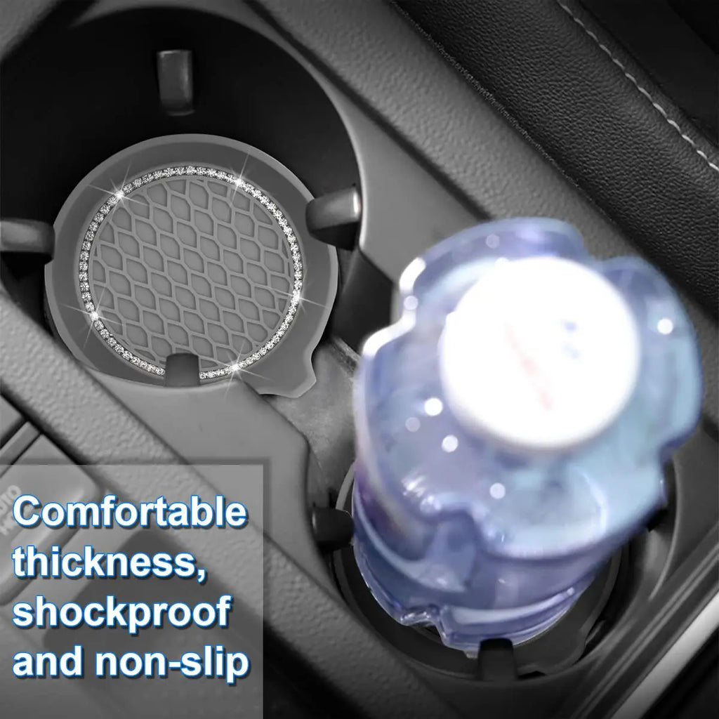 Bling Rhinestone Car Cup Holder Coasters | Non-Slip Rubber Pads