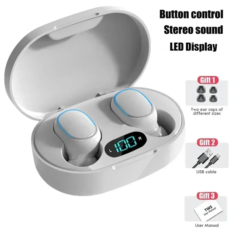 Original E7S Wireless Bluetooth Headset with Mic LED Display Earbuds TWS Earphone Bluetooth Headphones Oasis Select white