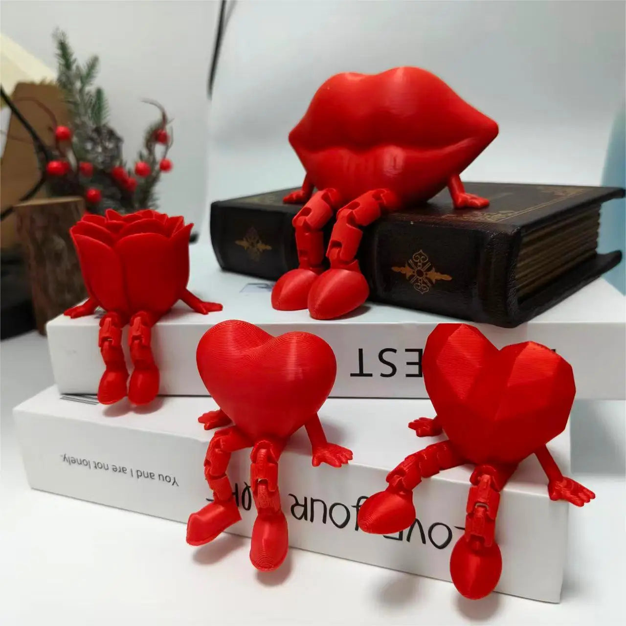Romantic Heart-shaped Statue Romantic Home Desktop movable Lips Rose Love doll Wedding Ornament Home Decor Valentine's Day Gifts Oasis Select