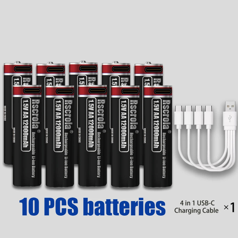 Hot 1.5V 12000mAh USB Type-C Rechargeable Lithium AA Battery for Hunting Camera Remote Control Mouse Smart Door Lock Microphone Oasis Select 10PCS Batteries 1.5V China Mainland