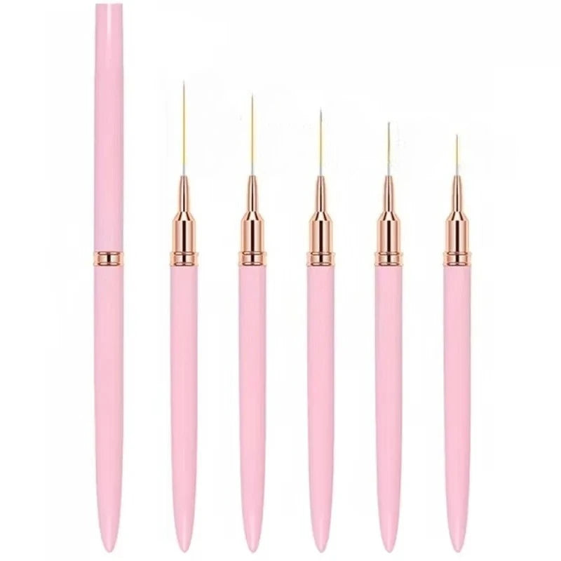 5-15pcs Nail Art Liner Brushes and Dotting Pen Set UV Gel Nail Brushes for French Nail Lines Decorations Professional Nail Tools Oasis Select Pink Set