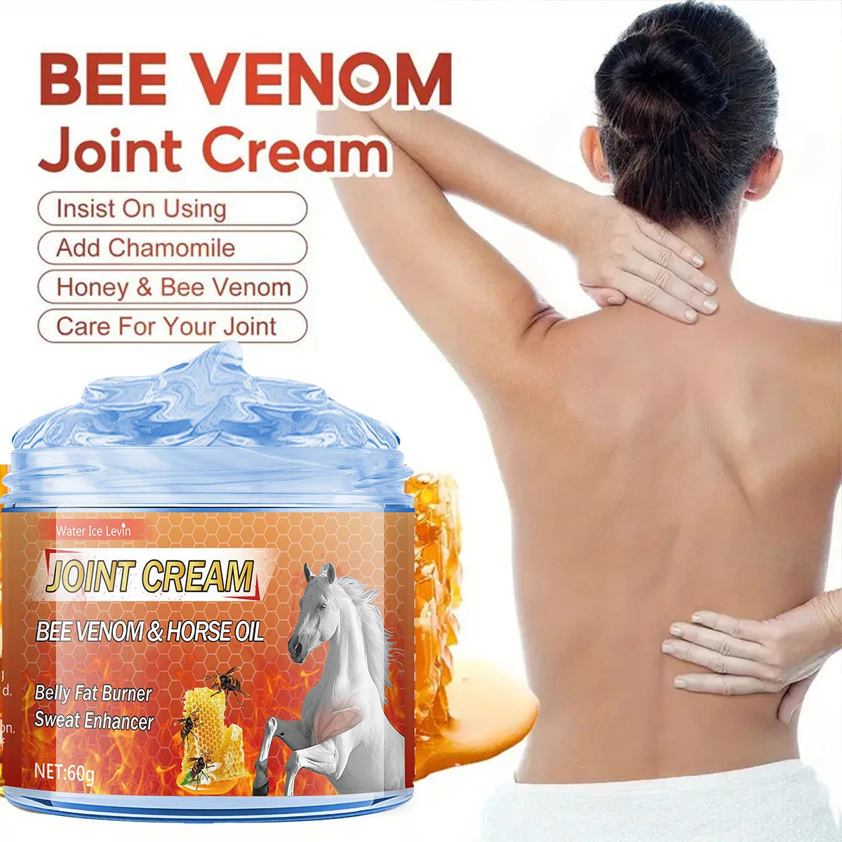 Bee Venom & Horse Oil Joint Cream - Moisturizing Formula with Ginger, Chamomile, and Arnica Extracts, Suitable for Knees, Back, Shoulders, and Neck Muscles - 60g Oasis Select