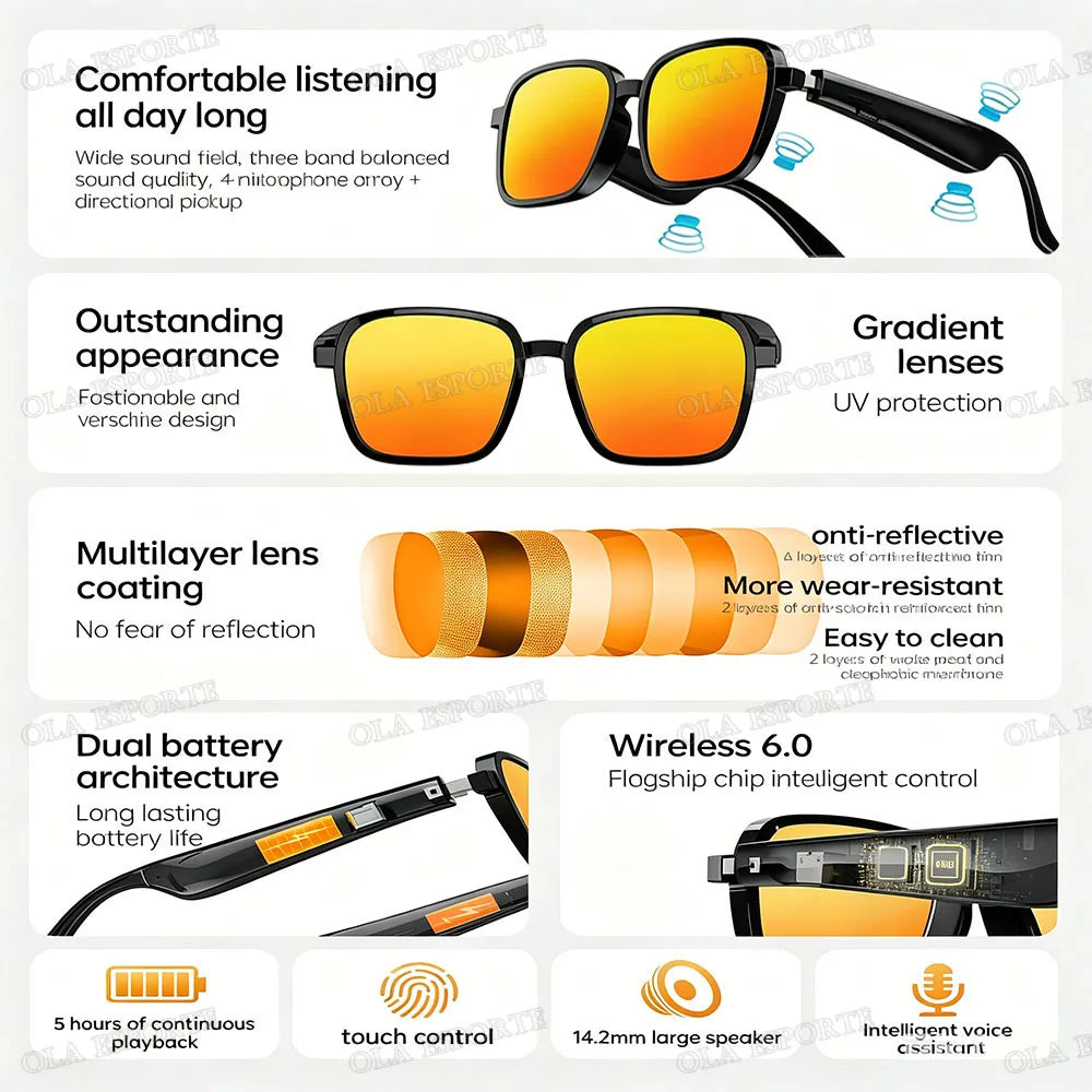Bluetooth Smart Glasses UV Sport Sunglasses Wireless Headset