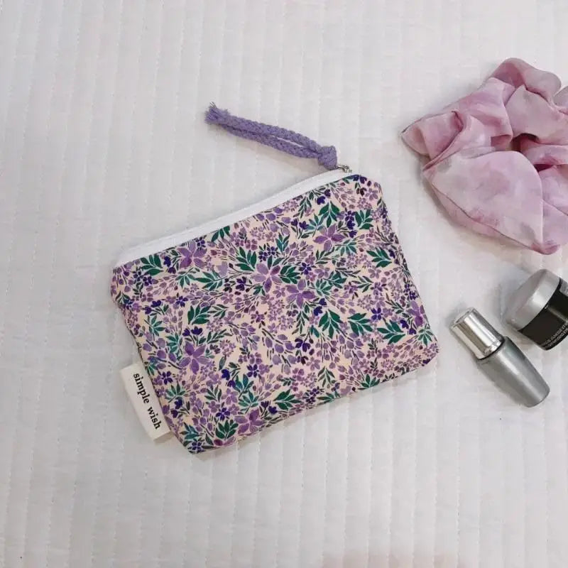 Floral Cotton Mini Cosmetic Pouch | Travel Makeup Organizer Cosmetic Pouch Oasis Select A5